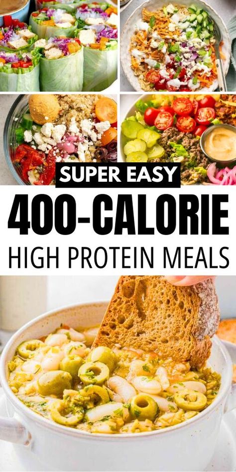 Looking for high-protein, low-calorie meals? Discover our collection of 400-calorie recipes perfect for breakfast, lunch, or dinner! From easy vegetarian options to quick chicken and shrimp dishes, save this pin for healthy, simple meal prep ideas. Under 600 Calorie Meals, 350 Calorie Dinner, Low Calorie Balanced Meals, Low Calorie High Nutrient Meals, Less Than 400 Calorie Meals, 400 Calorie Recipes, Easy 400 Calorie Meals, Low Calorie Meal Prep Dinners, Low Calorie Menu Plan