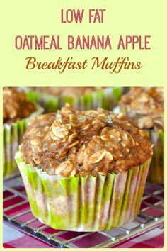 Apple Breakfast Muffins, Low Fat Muffins, Apple Banana Muffins, Banana Oatmeal Muffins, Oatmeal Banana, Apple Breakfast, Low Fat Low Carb, Healthy Breakfast Muffins, Low Carb Low Fat Recipes