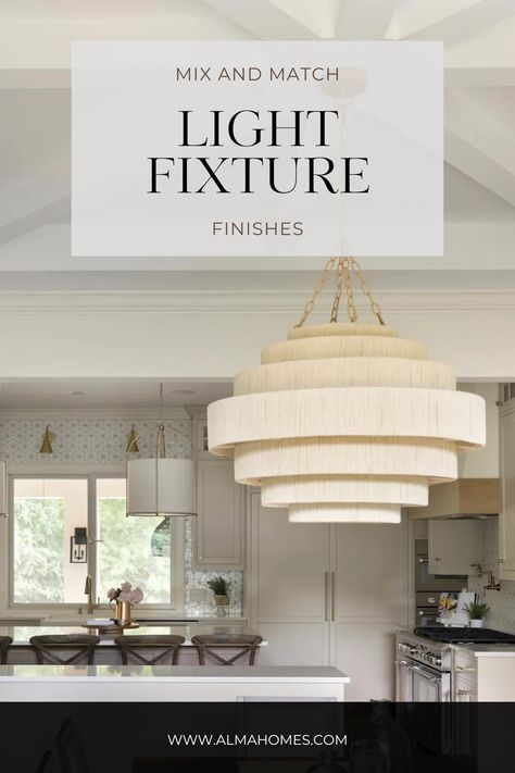 How to mix and match different light fixture finishes How To Mix And Match Light Fixtures, Cohesive Lighting Fixtures, Mix And Match Light Fixtures, Coordinating Light Fixtures Open Concept, Coordinating Light Fixtures, Alma Homes, Lighting Plan, How To Mix, Modern Light Fixtures