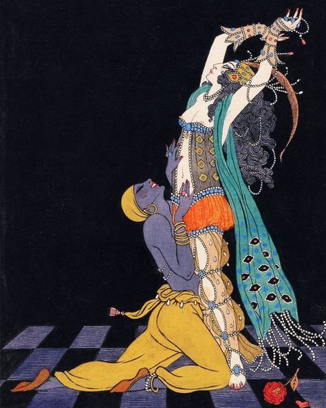 Dessins sur les danses de vaslav nijinsky by George Barbier Date: 1913; France Style: #artnoveau #artdeco A sapphic subtext is often present in Barbier’s work, as evident in this illustration and others. He frequently features highly feminine couples and trios with companions whose gender is either ambiguous or clearly women in drag. Ida Rubinstein, Vaslav Nijinsky, Ballets Russes, George Barbier, Paul Poiret, Ballet Russe, Art Deco Illustration, Art Deco Print, Illustration Vintage