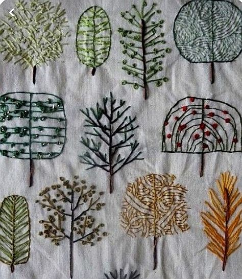 Embroidery Trees, Embroidered Trees, Embroidery Tree, Embroidery Books, Embroidered Tree, Tree Embroidery, Textile Art Embroidery, Sashiko Embroidery, Hand Embroidery Projects