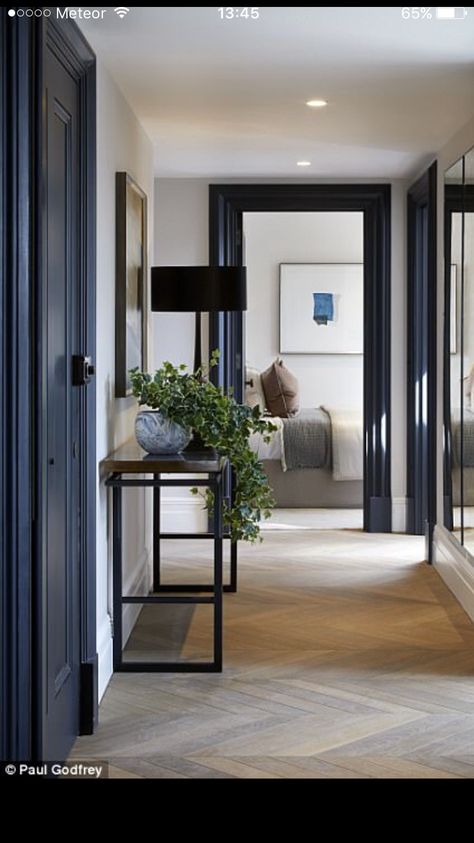 kind of like the dark trim to match the dark blue doors too strong against the white walls? 아파트 인테리어, Style At Home, Interior Door, Design Case, Home Fashion, Home Staging, 인테리어 디자인, House Inspiration, Doors Interior