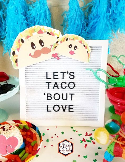 Let's Taco Bout Love in Words on a Felt Menu Board with Mr and Mrs Taco from a Taco Bout Love Valentine Taco Party | Mandy's Party Printables #valentineparty #tacoparty #tacoboutlove #ilovetacos #MPP #fiesta Baby Shower Ideas Boy, Taco Bout Love, Taco Bout A Baby, Valentine's Day Party Games, Valentines Baby Shower, Fiesta Bridal Shower, Valentinstag Party, Taco Party, Valentine's Day Games