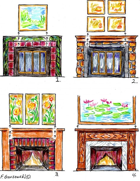 Cool site with great designer tips and how-to's to decorate like a pro. I used it to figure out the right size of picture for over my fireplace! Mirror Over Fireplace, Fireplace Glass Doors, Above Fireplace, Fireplace Doors, Fireplace Art, Fireplace Mantel Decor, Glass Fireplace, Relief Sculpture, Picture Hanging