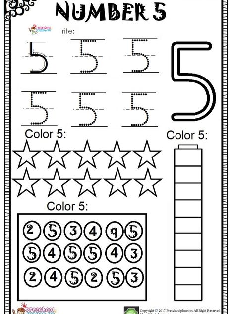 Here is number 5 worksheet for kindergarten, preschool and first graders. Kids can practice 5 with different ways. They can trace and write and color them. You can easily print for your students or kids. This number 5 worksheet is in pdf format and downloadable. Have fun! Number 6 Activities Kindergarten, Number 6 Worksheets For Preschool, Number 7 Worksheets For Preschool, Number 5 Worksheet, Preschool Counting Worksheets, Counting Worksheets For Kindergarten, Preschool Number Worksheets, Free Printable Numbers, Preschool Craft