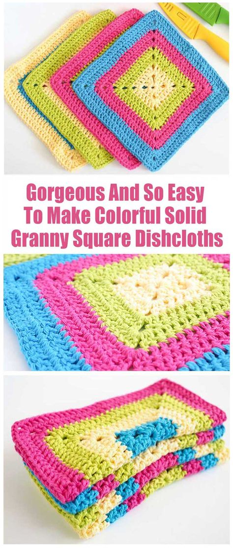 Colorful Solid Granny Square Dishcloths. I love colorful crochet projects! It’s just something about them so inviting and playful they just bring more joy to one’s life. Having colorful crochet dishcloths in the kitchen is like having a color therapy for free and without even knowing it may be, in the privacy of your home. #crochet #aboutcrochet #crochetstitches #crochetpatterns #crochettutorial #freecrochetpattern #crochettips #crochettechniques #crochetprojects #crochetdishcloths #crochethome Crochet Granny Square Dishcloth Pattern, Granny Square Washcloth, Crochet Dish Cloth Free Pattern, Learning Crochet, Solid Granny Square, Granny Square Pattern Free, Crochet Granny Square Tutorial, Dishcloth Patterns Free, Sunburst Granny Square