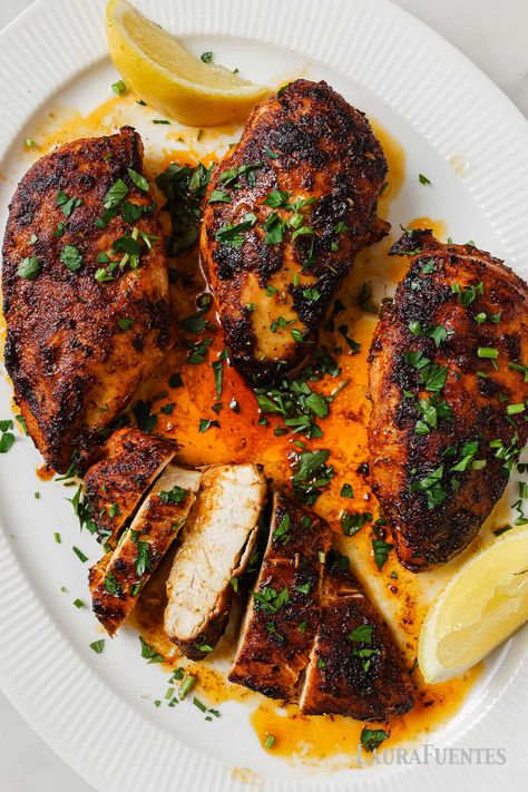 Juiciest Blackened Chicken Breasts | Laura Fuentes Baked Blackened Chicken, Seasoning For Chicken, Air Fryer Chicken Thighs, Grain Free Bread, Blackened Seasoning, Blackened Chicken, Joy Filled Eats, Baked Chicken Wings, Keto Cooking