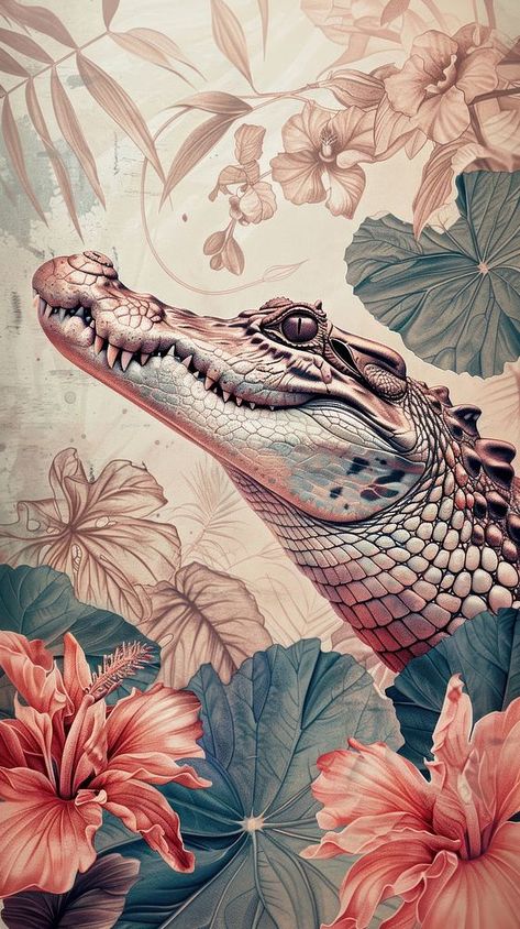 Cute Alligator Wallpaper, Alligator Wallpaper Iphone, Crocodile Painting, Alligator Painting, Tropical Images, Crocodile Illustration, Alligators Art, Reptile Art, 2025 Vibes