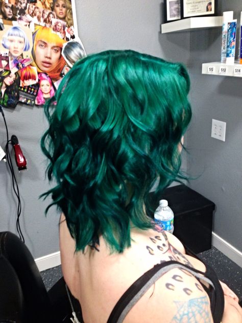 Pravana vivids green! Emerald Green Hair, Dark Green Hair, Green Hair Dye, Scene Girl, Teal Hair, Green Wig, Dye Ideas, Scene Hair, Colored Hair