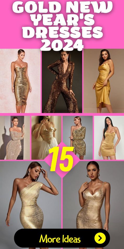 Shimmer into 2024 with a Stunning Gold New Year's Dress: Start the new year in style with a stunning gold New Year's dress, perfect for NYE parties, Lunar New Year, and other festive celebrations. This mermaid-cut, sequin-adorned gown is the epitome of elegance and is sure to make a statement. Rose, mermaid gown, sequins, NYE outfit, elegant, holiday fashion, sparkly dress, 2024 trends. New Year Look 2024, 2023 New Years Eve Outfits, Holiday Dresses 2023, Rose Gold Outfit Party, 2023 Holiday Outfits, New Years Eve Outfits 2023, New Years Eve Outfits 2024, New Year Outfit 2024, New Years Dress Sparkly