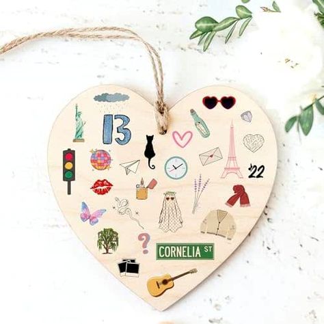 Check out the nods to different #TaylorSwift songs on this #Swiftmas - I mean, #Christmas tree ornament. Perfect for the #Swiftie in your life! #Affiliate Taylor Swift Christmas, Heart Christmas Ornaments, Heart Christmas, Married Ornament, Engagement Ornaments, Car Hanging, Wooden Christmas Ornaments, Heart Sunglasses, Wooden Heart