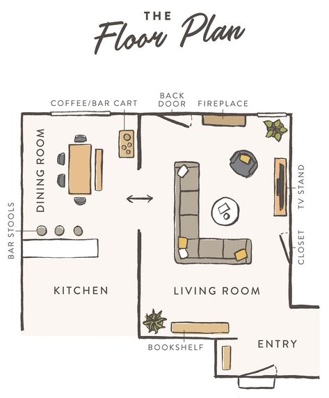 Living & dining room makeover plans— Working with @homedepot #HomeDepotPartner Closed Off Dining Room Ideas, Dining Room Floor Plan Layout, Kitchen Dining Living Room Combo Layout Floor Plans, Living Room Attached To Dining Room, Kitchen And Office Combo Ideas, Spacious Dining Room, Combined Living And Dining Room Layout, Small Living And Dining Room Layout, L Shaped Living Room Dining Room Layout