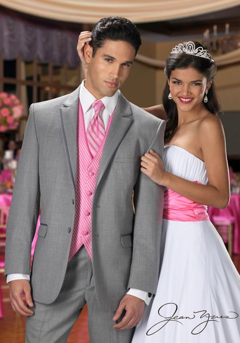 White Tuxedo Wedding, Groom Tuxedo Wedding, Black Wedding Decorations, Grey Tuxedo, Pink And White Weddings, Hot Pink Weddings, Pink Wedding Theme, Groom Tuxedo, Vest And Tie