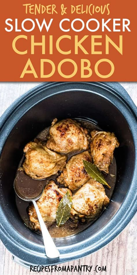 Slow Cooker Chicken Adobo Filipino, Chicken Adobo Recipe Crockpot, Adobe Chicken Crockpot, Coconut Chicken Adobo, Slow Cooker Chicken Adobo, Adobo Chicken Filipino Crock Pot, Filipino Chicken Adobo Crockpot, Crockpot Chicken Adobo Filipino, Adobo Chicken Crockpot