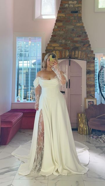 Natalie Rose Bridal on Instagram: "1,2 or 3? Same dress different size! * Fluff addition 
Dresses by @evalendel models @cassandragrodd @megssutt  #bridetobe #bride #nzbride #weddingdress #2025bride" High Waisted Wedding Dress Plus Size, Natalie Rose Bridal, Eva Lendel Plus Size, Off Shoulder Long Sleeve Wedding Dress, Ava Laurenne Bride, Wedding Dress Midsize, Pink Bride Dress, Grwm Wedding, Whimsical Wedding Dress