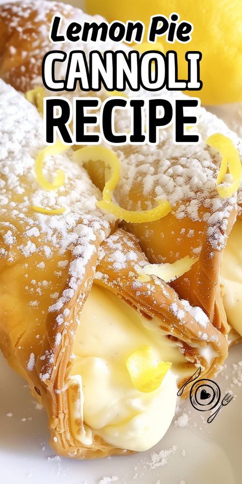 Lemon Pie Cannoli Lemon Meringue Pie Cannoli, Best Cannoli Recipe, Tiramisu Cannoli Recipe, How To Make Canollies, Lemon Cannoli Filling, Lemon Pie Filling Desserts, Italian Summer Desserts, What To Do With Leftover Cannoli Filling, Canolli Cream Filling Recipes