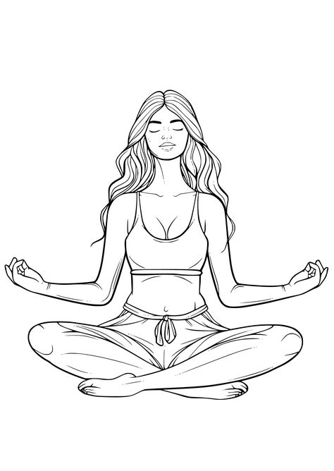 Meditative Lady Coloring Page Inner Peace Drawing, Meditating Drawing, Yoga Line Drawing, Yoga Coloring Pages, Yoga Pose Drawing, Yoga Poses Drawing, Meditation Drawing, Meditation Pose Drawing, Peace Drawing