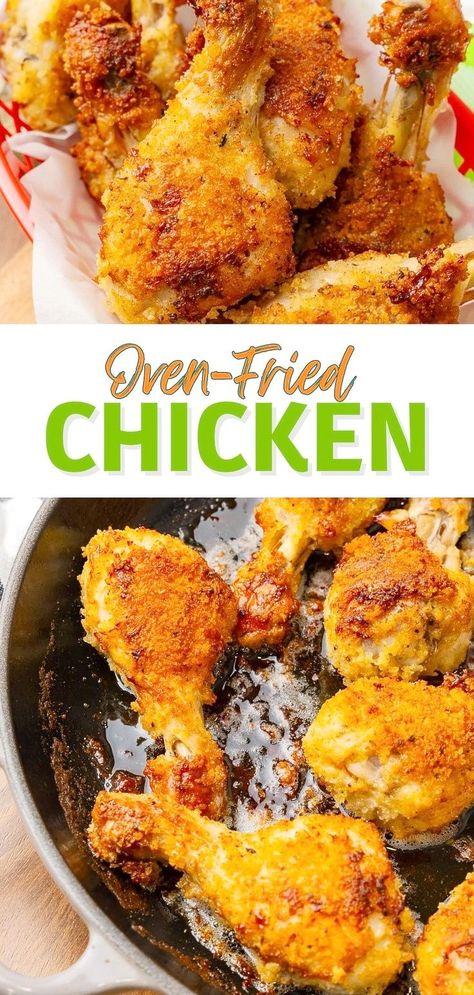 Learn how to make crispy, succulent chicken in the oven, without sacrificing flavor or texture! This simple recipe for Oven Fried Chicken is a winner on busy weeknights, lazy weekends, or any time you want delicious fried chicken without a lot of work. Soul Recipes, Chicken In The Oven, Oven Fried Chicken Recipes, Lemon Roasted Chicken, Crispy Oven Fried Chicken, A Southern Soul, Braised Chicken Thighs, Oven Fried, Oven Fried Chicken