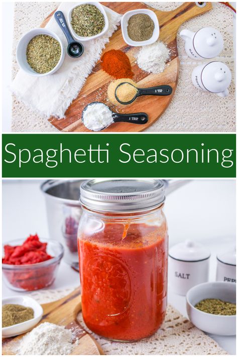 Spaghetti Seasoning makes a variety of pasta dishes more delicious! This herb-filled seasoning is perfect for tomato sauce, and pizzas, too. via @jugglingactmama Spagetti Sauce Seasonings, Spaghetti Seasoning Recipe, Homemade Dry Mixes, Homemade Spaghetti Sauce, Marinade Sauce, Quick Weeknight Meals, Looks Yummy, Seasoning Recipes, Family Friendly Meals