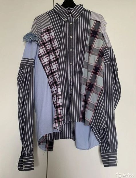 Mens Shirt Refashion, Patchwork Clothes, Korean Casual Outfits, Plaid Shirt Men, Shirt Refashion, Upcycled Fashion, Checkered Shirt, Men Shirt Style, Clothes Crafts