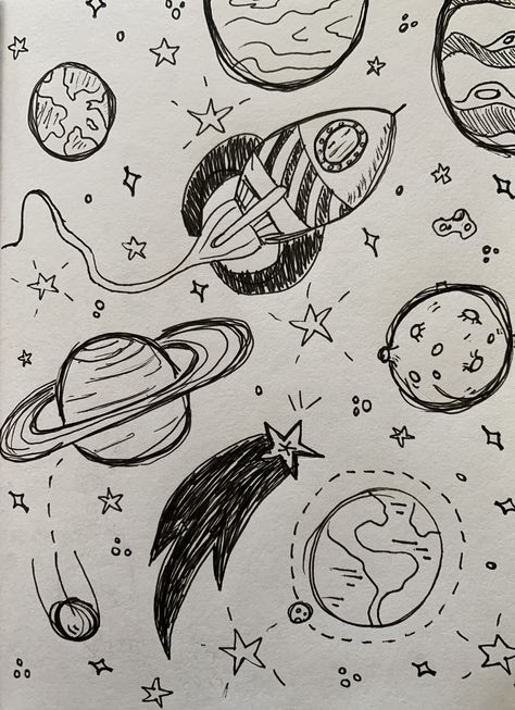 Space Themed Sketches, Astronomy Drawing Ideas, Space Art Sketch, Space Things To Draw, Space Aesthetic Drawing, Universe Drawing Ideas, Planet Drawings, Space Drawing Ideas, Astronomy Drawing