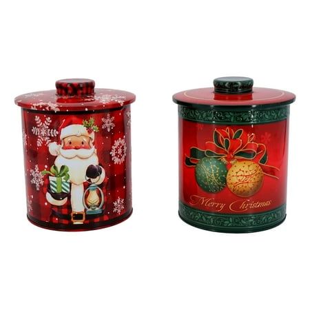 Christmas Cookie Canister Tins include a set of 2 round metal holiday gift storage tin jars with embossed Christmas designs - Santa Claus and Merry Christmas, 5.4 in L x 5.4 in W x 6.8 in H. Cookie, biscuit, pastries, treats, food containers with lid Add a creative touch to your holiday gift giving! These Christmas themed canisters with embossed are designed to offer an attractive packaging option. They are big enough to pack and gift those delicious Christmas cakes and cookies to your special o Santa Cookie Jar, Attractive Packaging, Halloween Candy Bowl, Collectible Cookie Jars, Gift Storage, Gingerbread Man Cookies, Christmas Cakes, Santa Cookies, Embossed Design