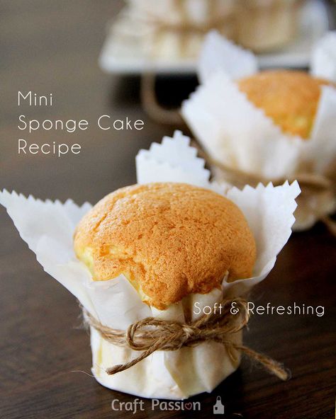 Sponge Cake Recipe (Cupcake Size) - Easy Recipe • Craft Passion Steamed Sponge Cake Recipe, Sponge Cupcake Recipe, Easy Sponge Cake Recipe, Orange Sponge Cake, Sponge Cake Recipe, Buckwheat Cake, Recipe Paper, Homemade Frosting, Individual Cakes