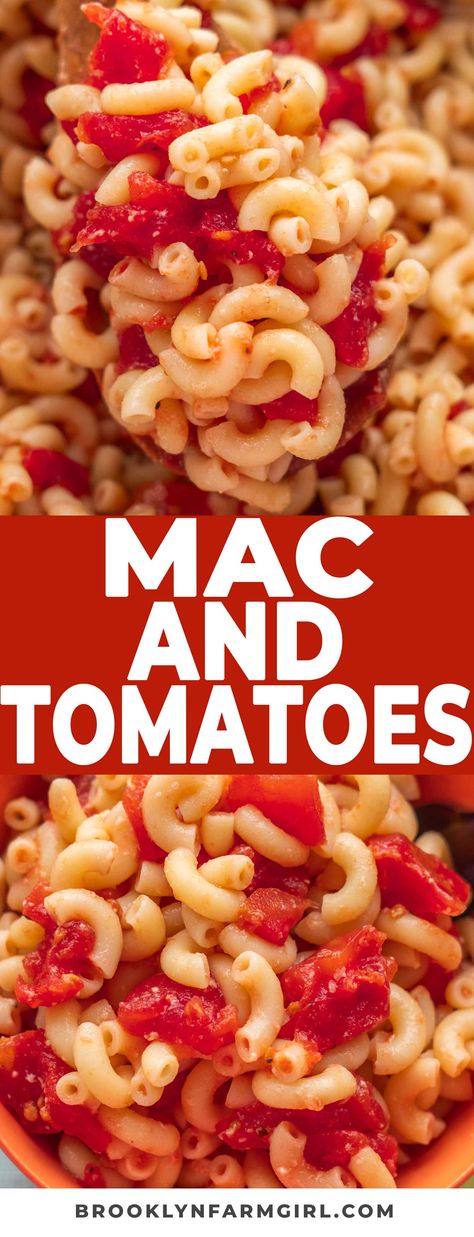 Mac and tomatoes is simple home cooking.  Elbow macaroni noodles are cooked and then mixed with cans of diced tomatoes, butter and salt.  A 20 minute cheap and quick dinner that my family always loves! Macaroni And Canned Tomatoes, Macaroni And Tomato Juice, Recipes With Elbow Noodles, Elbow Macaroni Recipes, Macaroni And Tomatoes, Easy Supper Recipes, Macaroni Noodles, Meatless Dishes, Fish Friday