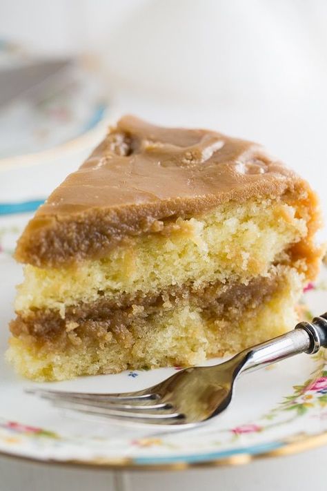 Southern Caramel Cake - moist vanilla cake slathered with lots of ultra-sweet caramel icing. Carmel Cake, Southern Caramel Cake, Caramel Cake Recipe, Southern Cake, Moist Vanilla Cake, Caramel Icing, Caramel Cake, Decadent Cakes, A Piece Of Cake