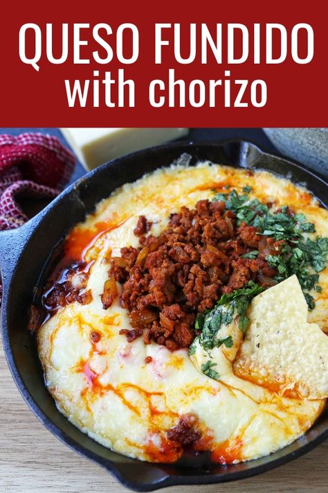 Mexican Onions, Queso Fundido With Chorizo, Appetizers Mexican, Sausage Appetizer Recipes, Queso Fundido Recipe, Fundido Recipe, Mexican Appetizer, Sausage Appetizers, Mexican Chorizo