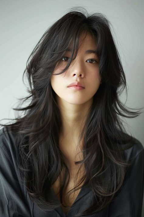 Korean Haircut Long Layered Hair With Curtain Bangs in 2024 Long hair with bangs Long Hair With Layers Korean, Long Hair Fringe Layers, Layered Haircut With Bangs Medium, Face Framing Layered Haircut, Medium Hair Bangs Layers, Bangs With Layers Long Hair, Korean Haircut Long Layered Hair, Layer Hair Korean, Long Hair With Curtain Bangs And Layers