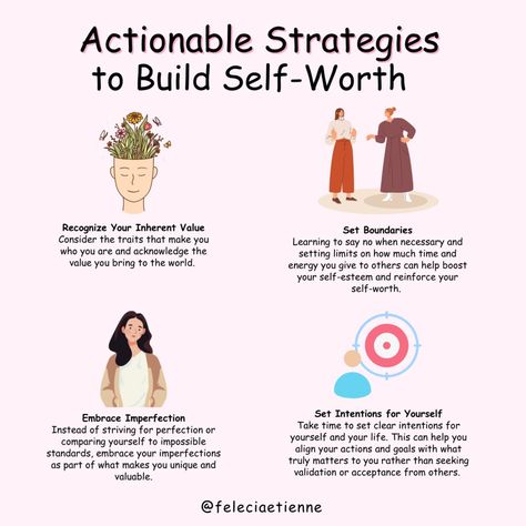 Building self-worth is key to personal happiness and growth. 🌱 Recognize your own value, beyond external validation. Here's how to boost your self-worth and trust in your abilities: 🌟 Embrace your uniqueness. Your inherent worth shines through your unique qualities and experiences. Celebrate them! 🌟 Set boundaries. Say no to what doesn't serve you. It's a sign of self-respect and affirms your value. 🌟 Perfection is a myth. Accept your flaws and practice self-compassion. Being kind to you... Increase Self Worth, How To Build Self Worth, Building Self Worth, Self Boundaries, What Is Self Worth, Build Self Worth, Accept Your Flaws, Self Validation, Daring Quotes