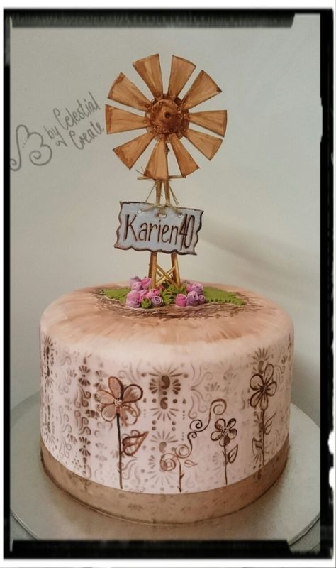 Windpomp cake - windmill cake Wedding December, Farm Windmill, Designer Cakes, Baking Desserts, Wedding Rustic, Second Birthday, Gorgeous Cakes, Cake Pop, Sugar Art