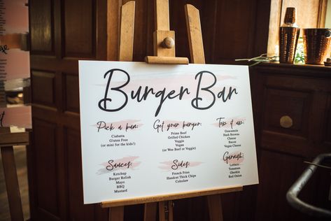 Summer Wedding Food, Drink Wedding, Burger Stand, Wedding Food Menu, Wedding Catering Ideas, Wedding Food Stations, Menu Poster, Acrylic Bar, Burger Food