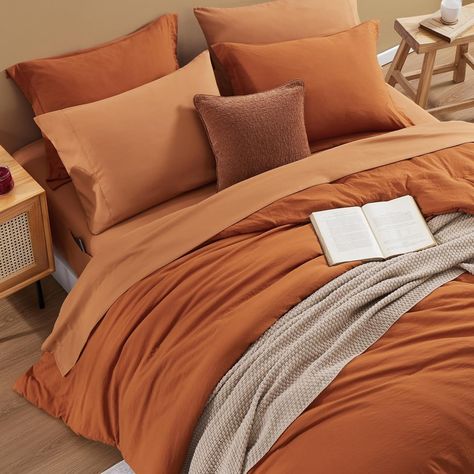 Amazon.com: WRENSONGE Terracotta Full Size Comforter, 7 Pieces Soft Burnt Orange Full Size Comforter Sets- Full Comforter Fitted Sheet, Flat Sheet, 2 Pillow Shams, 2 Pillowcases, Warm Bedding Sets Full All Season : Home & Kitchen Terracotta Color Palette Bedrooms, Orange And Grey Bedroom, Burnt Orange Bedroom, Orange Duvet, Green Comforter Sets, Full Size Comforter Sets, Warm Bedding, Full Size Comforter, Twin Size Comforter