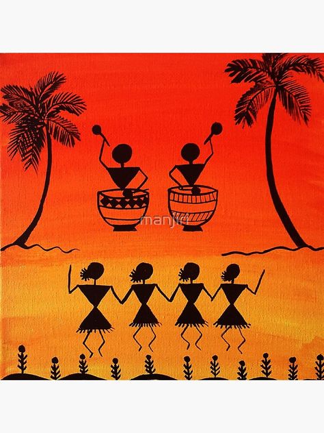 "Warli painting - Traditional Art from India " Greeting Card by manjiri | Redbubble Warli Art Composition, Basic Painting For Beginners, Matka Decoration, Bird Composition, Warli Designs, Hostel Decor, Warli Paintings, Falooda Recipe, Phad Painting