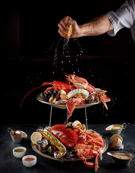 Seafood & Fish Restaurant | J Sheekey, Leicester Square Seafood Platter Photography, Seafood Photography Restaurants, Seafood Photography Food Styling, Restaurant Advertising Ideas, Seafood Restaurant Design, Innocent Juice, Seafood Photography, Lobster Menu, Lobster Restaurant