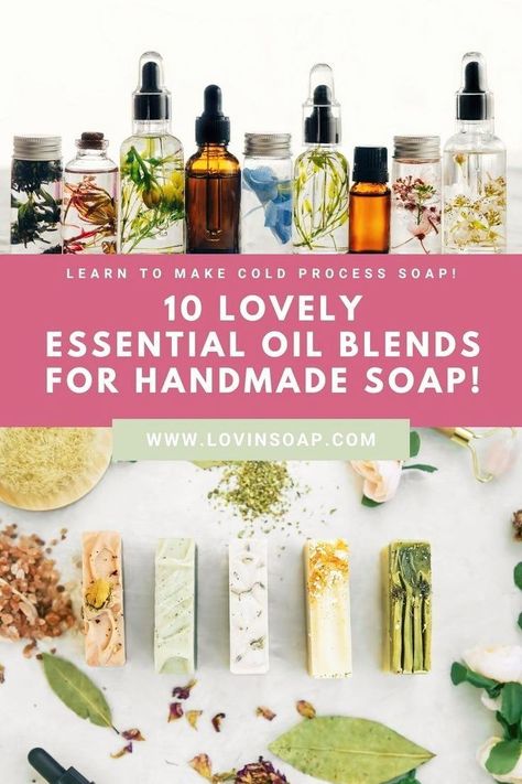 Here are 10 lovely essential oil blends for handmade soap! Soapers are looking for essential oil blend ideas ALL THE TIME! Head on to the blog to check out these EO blends for your soap recipes. I have included a link in the post to many other of my natural soapmaking recipes that have essential oil blends in them. Also, I'll show you how to calculate the grams of each essential oil you will need in your soap recipe. Click through to the Lovin' Soap blog and enjoy! Essential Oil Combos For Soap, Essential Oil Blend Recipes, Patchouli Soap Recipe, Soap Scents Combinations, Organic Soap Packaging, Essential Oil Blends For Soap, Essential Oil Soap Recipe, Essential Oil Blends For Colds, Essential Oil Combos