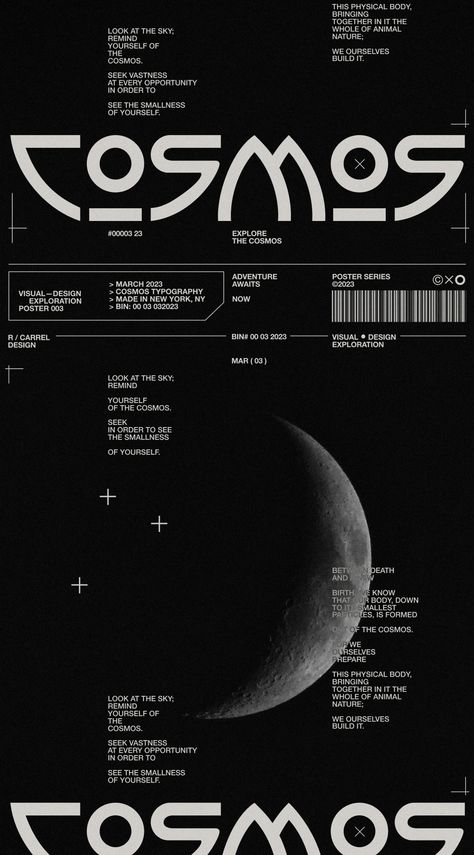 Cosmos — Ryan Carrel (Design) Astronomy Poster Design, Cosmos Graphic Design, Multiverse Graphic Design, Multiverse Design, Scifi Graphic Design, Space Theme Graphic Design, Graphic Design Space, Space Typography Design, Celestial Graphic Design