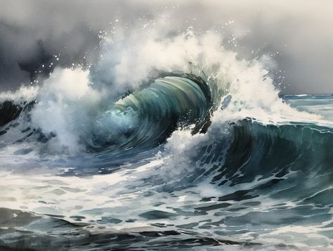 Loose Watercolor Paintings, Ocean Waves Painting, Watercolor Wave, Learn Watercolor Painting, Watercolor Paintings Nature, Nature Watercolor, Watercolor Water, Sea Wave, Watercolor Ocean