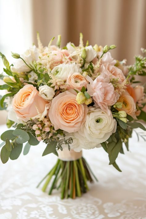 Step back in time with these 71 vintage-inspired peach wedding bouquets that radiate charm. From delicate lace details to classic florals, these bouquets are perfect for creating an old-world romantic vibe. #vintagewedding #peachbouquet #classicbride Vintage Fall Wedding Bouquet, Peach And White Flowers, White And Peach Bridal Bouquet, Peach Fuzz Wedding Decor, Blush Pink Wedding Ideas, Nikkah Bouquet, Peaches And Cream Wedding Theme, Soft Pink Wedding Theme, Sage And Peach Wedding