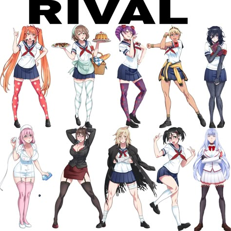 Yandere Simulator Official Art, All Yandere Simulator Characters, Yandere Simulator Redesign, Rivals Poses, Yandere Simulator Fan Art, Yandere Simulator Characters, Small Kids Room, Drama Ideas, Doki Doki Literature Club