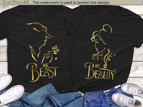 Beauty and the Beast Rose Shirts, Her Beast His Beauty Gold Foil Shirt, Disney Couple Shirts, Disneyland Shirs, Disney Valentines Shirt - Etsy His And Hers Disney Shirts, Her Beast His Beauty, Couples Disney Shirts, Beauty And The Beast Rose, Disney Couple, Disney Couple Shirts, Disney 2024, Couples Shirts, Disney Valentines