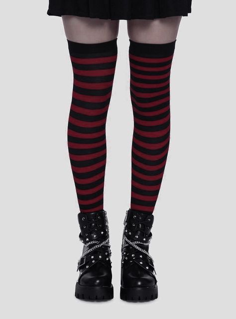 Gloves Aesthetic, Striped Gloves, Ghoulia Yelps, Socks Collection, Black Thigh High, Knee Highs, Black Socks, Red Cherry, Socks And Tights