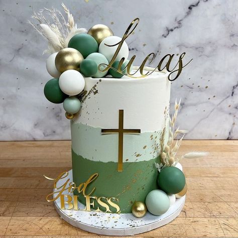 Green Confirmation Cake, Boys Confirmation Cake, Cake For Baptism Boy, Green Baptism Cake, Green Baptism Decorations, Boys Christening Cake, Baptismal Cake Boy, Baptismal Cake Boy One Layer, Baptism Cake For Boy