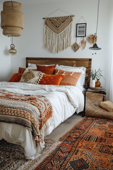 15 Modern Boho Bedroom Interior Ideas You Will Love! - My Decor Inspo Boho African Bedroom Decor, Boho Hotel Room Interior Design, Modern 70s Bedroom, Boho Guest Room, Boho Bedroom Interior, Palm Springs Bedroom, Global Inspired Decor, Bedroom Interior Ideas, Boho Coastal Bedroom