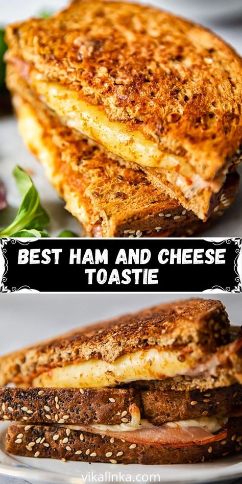 This ham and cheese toastie has an extra dimension of flavour, which comes from sun-dried tomato pesto and dark seeded bread. Give it a try, you will be hooked! Vikalinka Recipes, Ham And Cheese Toastie, Seeded Bread, Cheese Toasties, Cheese Toastie, Grilled Ham And Cheese, Grill Cheese Sandwich Recipes, Grilled Ham, Ham And Cheese Sandwich