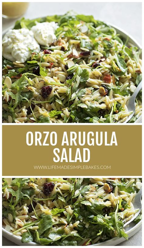 Greek Arugula Salad, Arugula Orzo Salad Recipes, Lemon Orzo Arugula Salad, Orzo Burrata Salad, Arugala Recipes Pasta, Orzo And Arugula Salad, Fall Arugula Salad Recipes, Arugula Recipes Salad, Orzo Arugula Salad