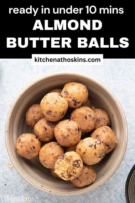 Almond Butter Balls are super easy to make using natural, wholesome ingredients. With satisfying textures, this raw, no-bake bite is ready in under 10 minutes and stored in the refrigerator for a guilt-free treat anytime! Almond Butter Dessert, Almond Butter Balls, Almond Butter Truffles, Almond Butter Oat Balls, Almond Butter Power Balls, Almond Bliss Balls, Oats Almond Butter Energy Balls, Almond Flour Recipes Desserts, Almond Flour Nutter Butter Cookies