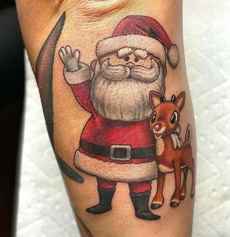 Santa Claus Tattoo, Christmas Tattoo Ideas, Unique Tattoos Black Women, Christmas Tattoos, Santa Claus Drawing, Nightmare Before Christmas Tattoo, Christmas Tattoo, Light Tattoo, Sally Nightmare Before Christmas